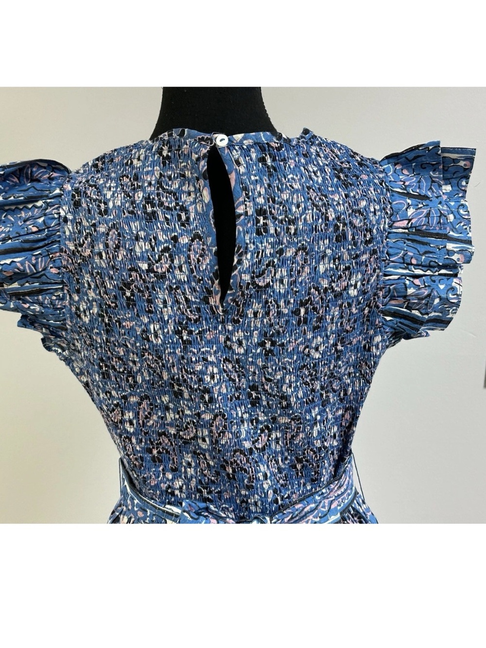 Cleobella Autumn Midi Dress Blue Paisley Floral Flutter Sleeve Smocked Size M - Picture 5 of 14